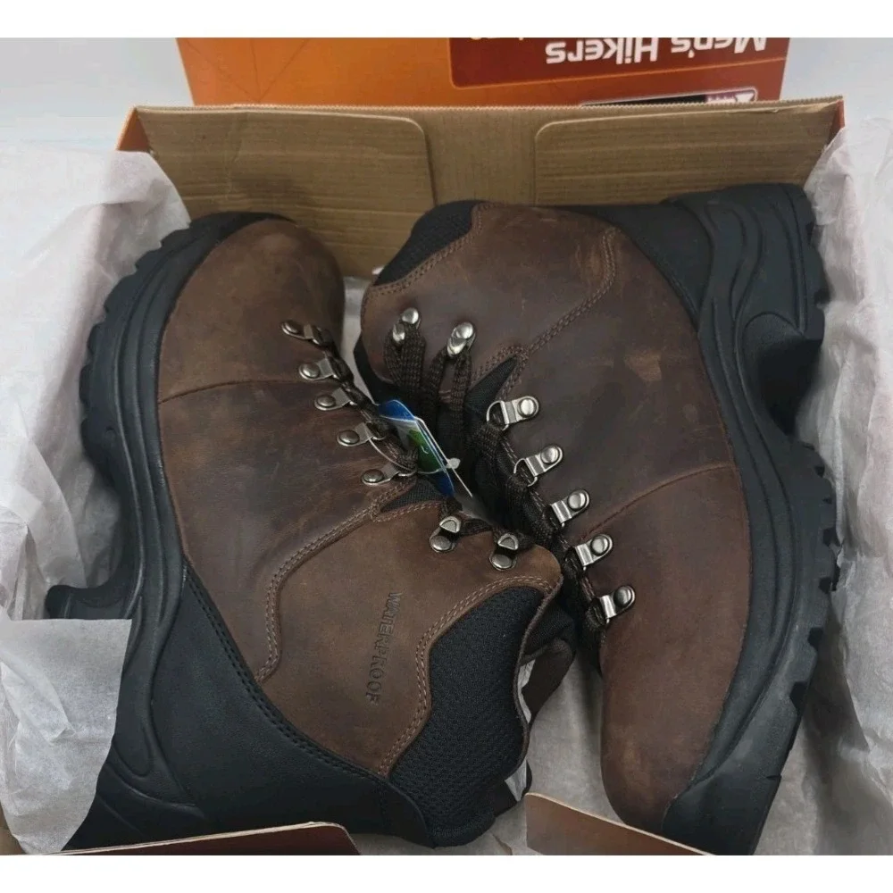 Mens Brown Leather Sneakers Size 10.5 Ozark Trail Hiking Shoes NEW Waterproof